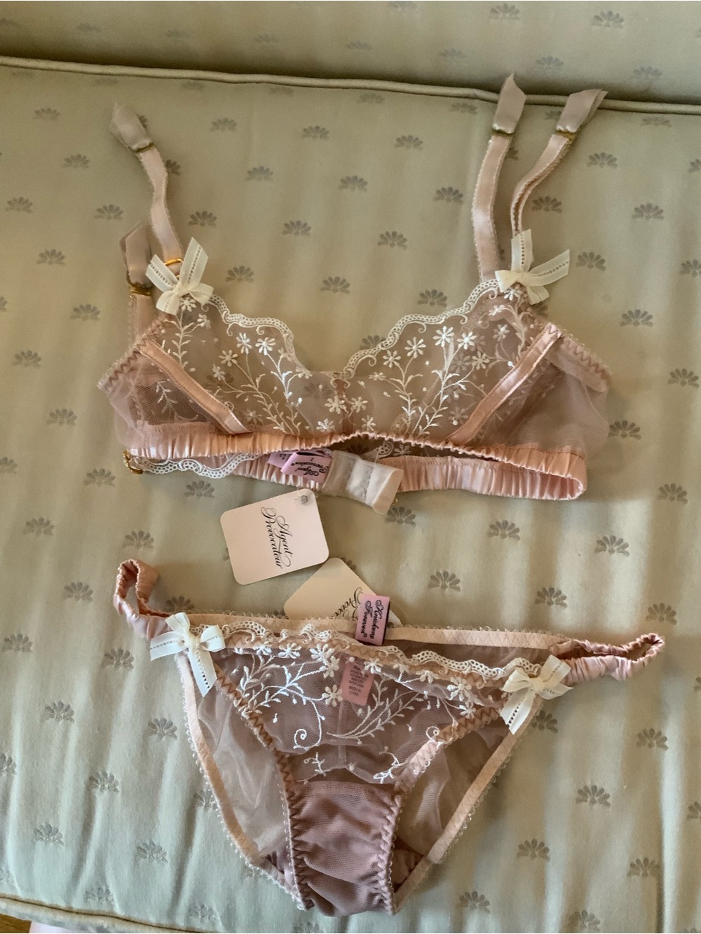 Agent Provocateur Blush Ivory Embroidered Bra & Brief Set NWT